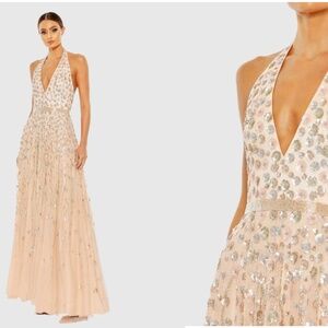 MAC DUGGAL 5654 FLORAL EMBELLLISHED HALTER STRAP A-LINE BLUSH GOWN sz 6